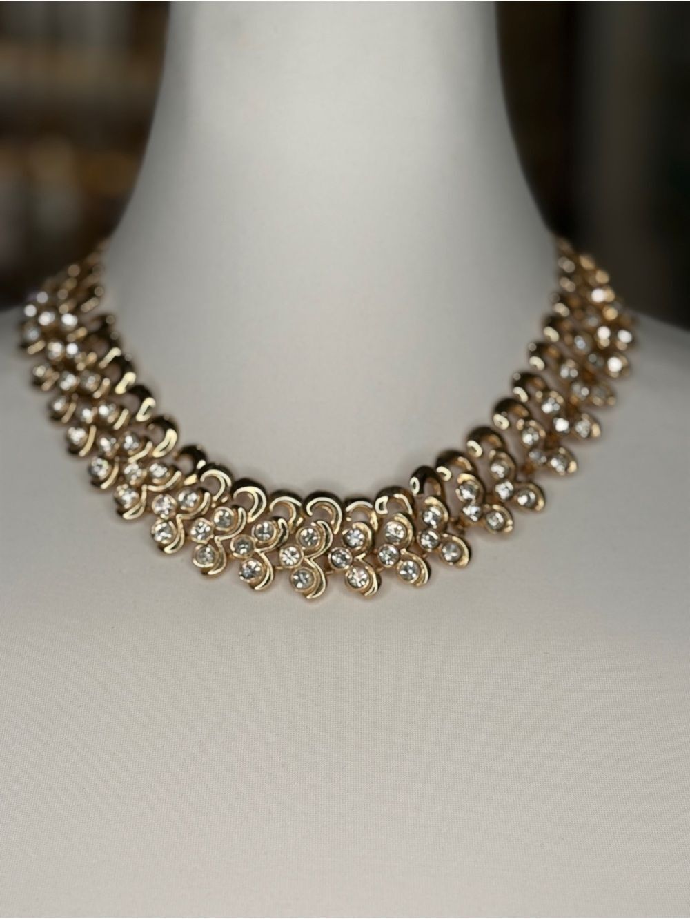 Gold Crystal Floral Statement Necklace - Elegant Women's Jewelry